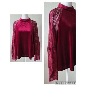 Whimsigoth Velvet Lace Victorian Shirt Top Small Flare Sleeve Witchy Fairy Goth